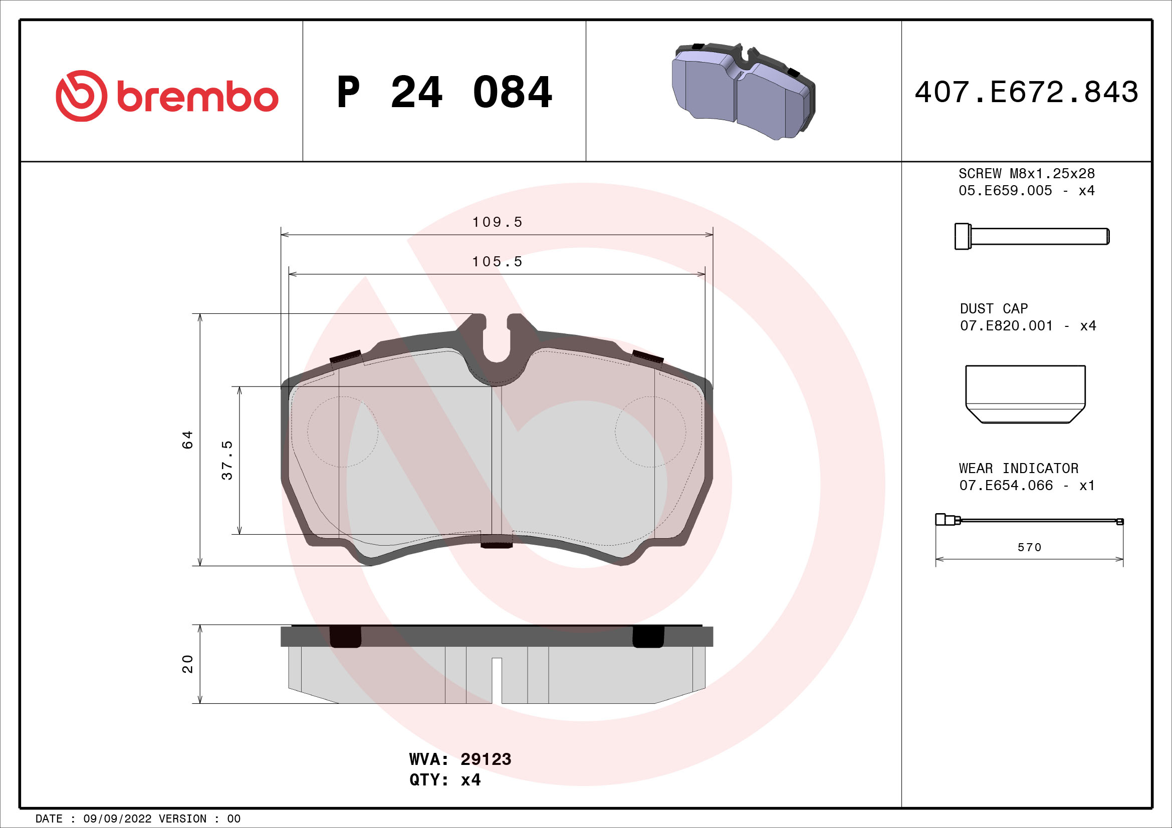 A.B.S. P 24 084 BREMBO Bremsbelagsatz, Scheibenbremse